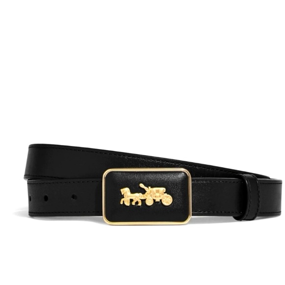 Coach Women's Grace Plaque Buckle Belt-Black, 25 Mm Size M - Picture 1 of 6